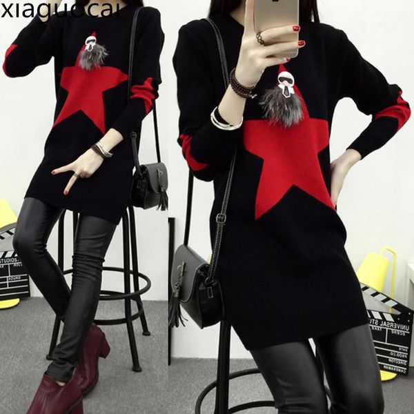 

casual dresses winter fashion women dress star brand style straight knee-length empire female o-neck cotton clothing for girl l301 35, Black;gray