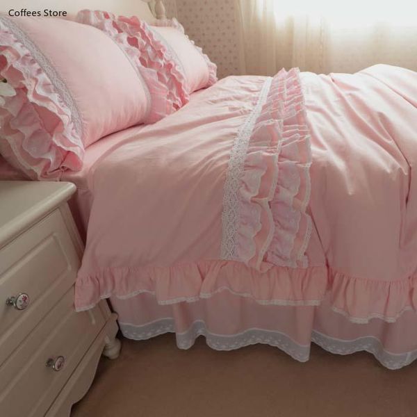 

bedding sets amazing luxury set  size embroidery pink ruffle lace duvet cover bed sheet bedskirt princess linen pillow case