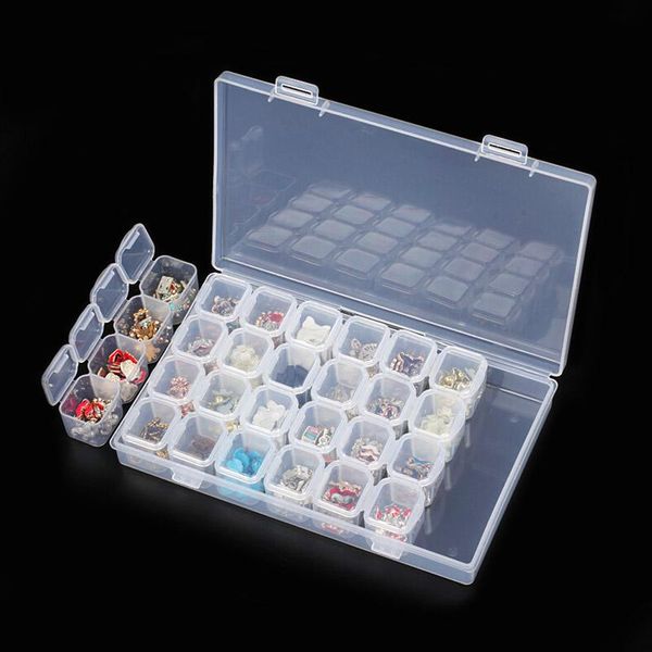 

nail art equipment 28 slots storage box plastic transparent display case organizer holder for rhinestone beads ring earrings butt666, Silver