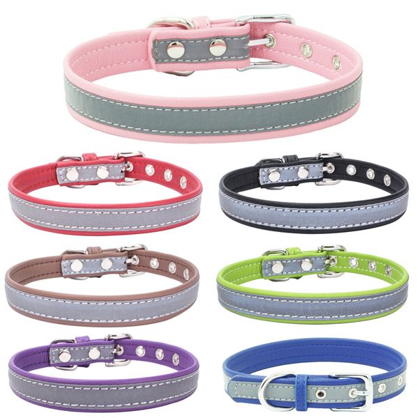 Reflexivo ajustável Cão Cat Colar Personalizado Pu Couro Pet Collars Durável Soft Soft Confortável Segurança Anti-perdido Evitar Acidente de Carro JY0545