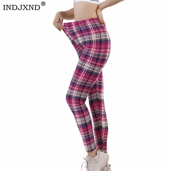 

sports leggings fitness hips up workout pants womens gym high waist ankle-length plaid print polyester spandex bottom women's, Black