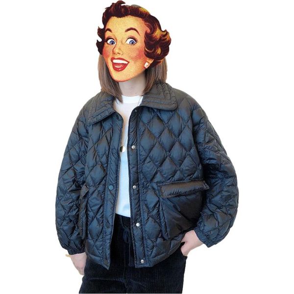 

women's down & parkas blouse lapel diamond lattice light and thin short cotton jacket 2021 winter thickened warm, Black