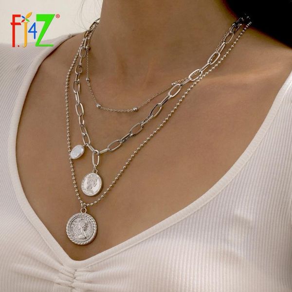 

pendant necklaces f.j4z 2021 necklace for women goth curb chains coins vintage lady summer beach jewelry gifts, Silver