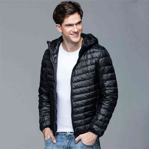 

men winter coat fashion hooded 90% white duck down jackets plus size ultralight portable slim parkas 5xl 6xl, Black;brown