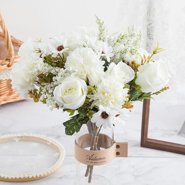 

artificial flowers silk rose 34cm 7 forks bouquet living room decoration fake diy home wedding decorative & wreaths