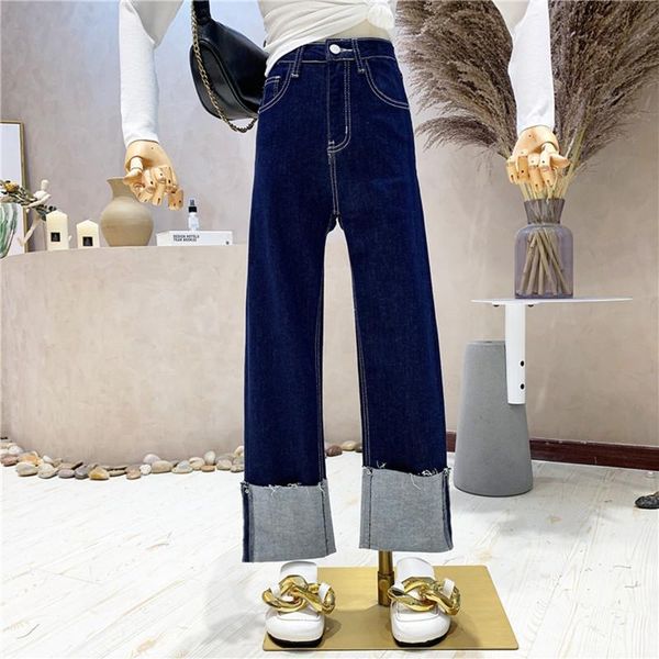 

women's jeans clothing summer 2021 fashion high waist loose retro wide leg, Blue