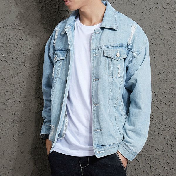 

men's jackets jaqueta jeans rasgada para homens, jaqueta de casal casual azul da moda estilo coreano, casaco solto manga comprida, Black;brown