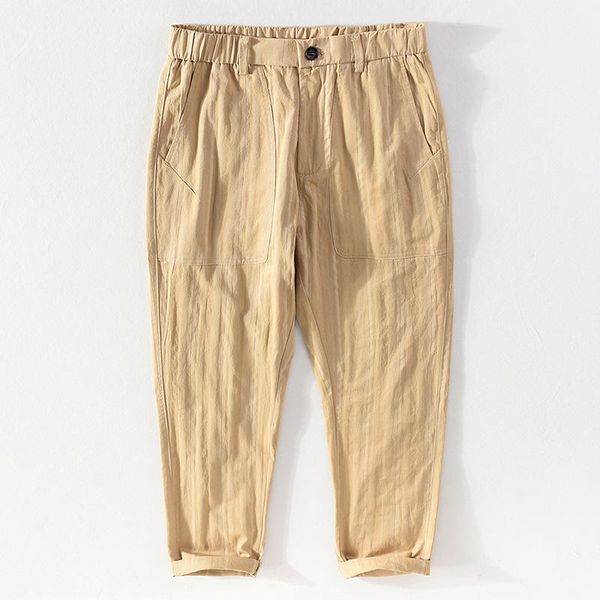 

men's pants 3013 leisure striped trousers for men arrival korean style tendy streetwear summer thin breathable cargo ankle-length, Black