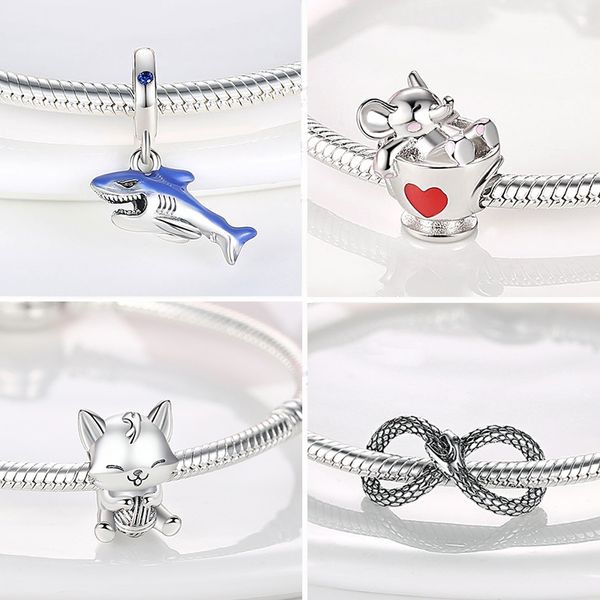 

925 sterling silver monkey snake beads fox owl charm cat charms flower & bee pendant fit pandora bracelet jewelry diy gift, Black