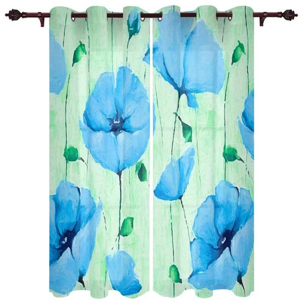 

exquisite home curtains blue flowers oil painting living room bedroom kitchen translucent polyester decorative curtain & drapes