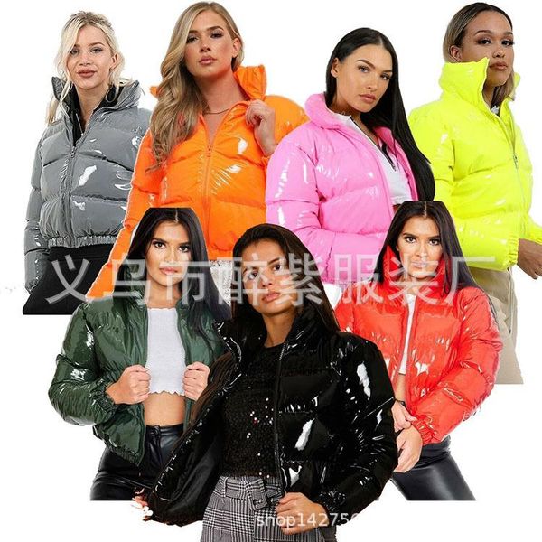 

women's jackets bright surface of fund 2021 autumn winters is bread down cotton-padded jacket drop coats and women, Black;brown