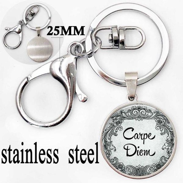 

keychains carpe diem pendant seize the day inspiration quote jewelry empowerment key chain keyring keyfob, Silver