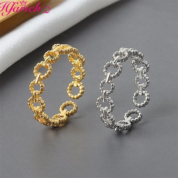 

wedding rings simple luster chain round open gold color hollow out twist finger ring for women couple party fashion fine jewelry, Slivery;golden