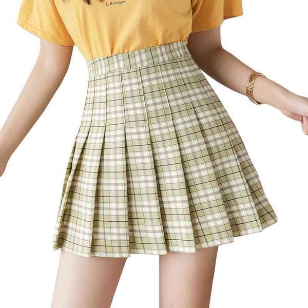 

high waist women's skirts y2k summer sweet mini korean plaid short pant pleated school dance skirt 210323, Black