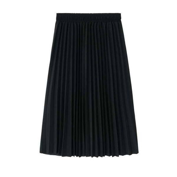 

black solid button a line pleated ruched midi skirt empire summer casual s0070 210514