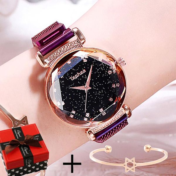 

wristwatches luxury purple ladies wrist watch women starry sky magnetic waterproof female wristwatch for relogio feminino montre femme, Slivery;brown