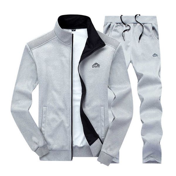 

men sportswear set brand mens tracksuit sporting fitness clothing two pieces long sleeve jacket + pants casual men's track suit 210714, Gray