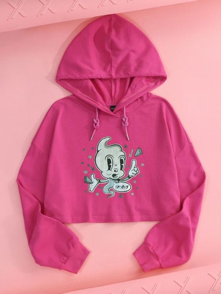 

x laserblazt cartoon graphic drawstring crop hoodie 76qb#, White;black