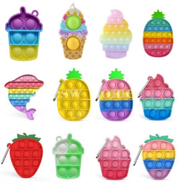 Party Favor Kawaii Simple Dimple Push Bubble Fidget Toys Pack Reliver Stress Mini Rainbow Ice Cream Schlüsselanhänger Antistress-Spielzeug