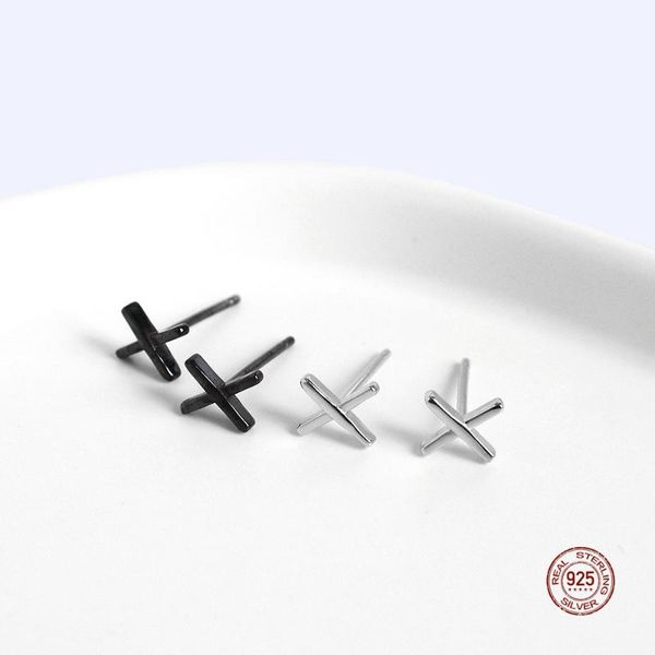 

stud lko 925 sterling silver minimalist mini girl birthday gift korean cross earrings for fashion women chic jewelry ornaments, Golden;silver