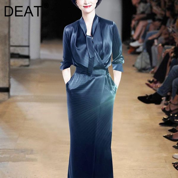 

casual dresses deat 2021 spring and autumn fashion solid color slim elegant temperament long navy blue dress women sk790, Black;gray