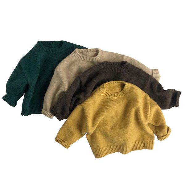 

pullover autumn kids sweaters for boys girls knitted casual children's clothing thicken sweater solid color baby clothes 1-6 y, Blue