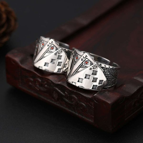 

fashion classic playing card lovers ring s925 pure thai silver men's and women's rings, Black