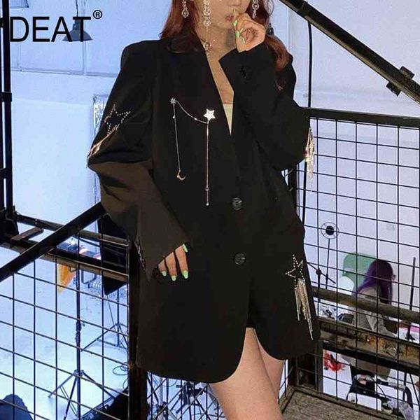 

[deat] summer fashion women printed vintage styles tassels spliced single breasted loose single blazer female wr864001l 210428, White;black