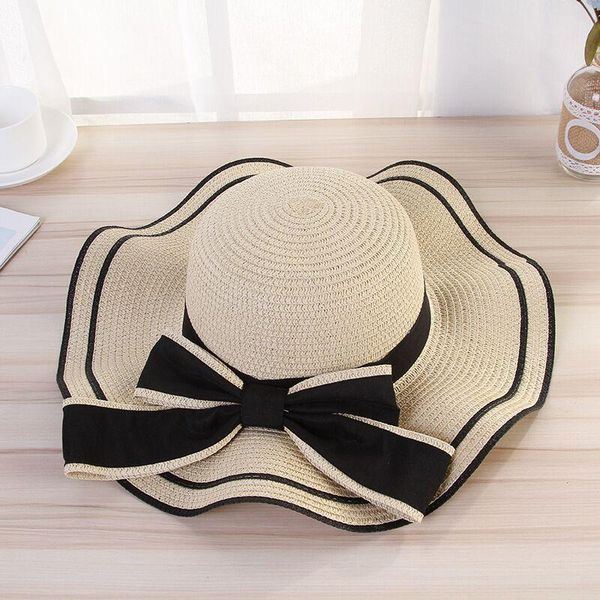 

wide brim hats summer sun hat women straw sunshade panama cap fashion bow beach foldable travel caps, Blue;gray