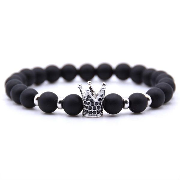

jewelry natural stone beads bracelet for women micro pave zirconia cz crown charms men gifts beaded, strands, Black