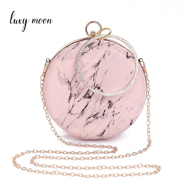 

women's clutch bag round shape handbag marble pattern pu leather ladies handbag chain shoulder wedding bag