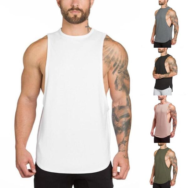 

men' tank men cotton sports vest open sides loose workout gym bodybuilding fitness sportswear tankpink 2xl, White;black