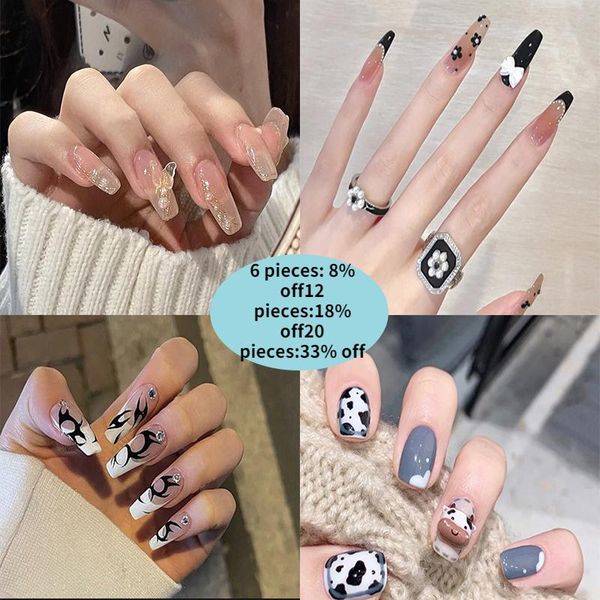 

false nails fake stick designs coffin cover square kiss clear display with nail tips presson art glue artificial set full, Red;gold