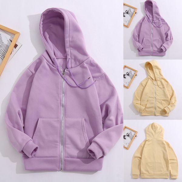 

women's hoodies & sweatshirts solid color zip-up daily hoodie purple long sleeve sweatshirt hooded pullover blouse sport clothes for w, Black