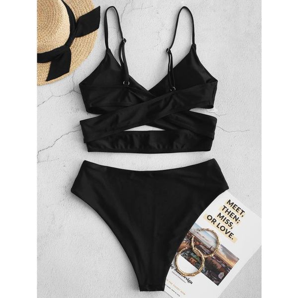 

women's cross bikini high waisted tummy control two piece swimsuit swimwear tankini swimming suit maillot de bain, White;black