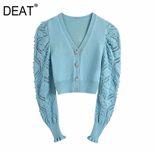 

[deat] spring fashion single-breasted solid color long sleeve v-neck knitting cardigan women sweater 13c688 210527, White