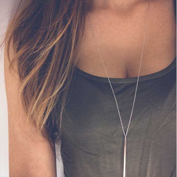 

chokers vertical bar pendant sweater chain necklace for women girls silver color chunky choker necklaces boho fashion jewelry gift, Golden;silver