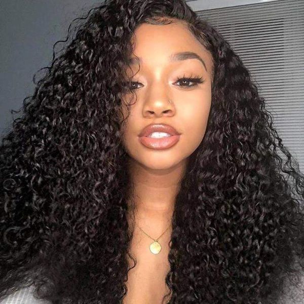 

synthetic wigs jet black curly wig hair lace front with natural hairline high temperature fiber for women glueless