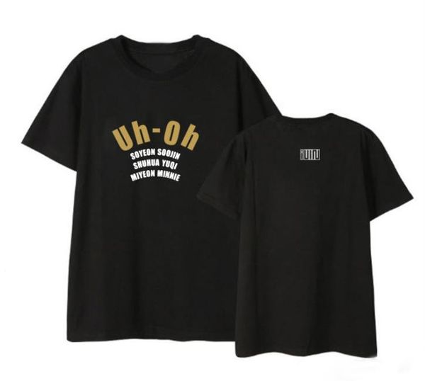 

arrival kpop (g)i-dle uh-oh same all member names printing t shirt summer o neck short sleeve t-shirt women's, White