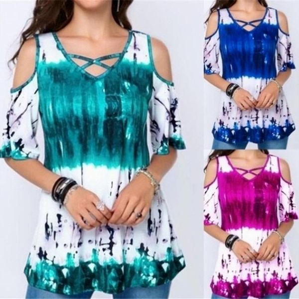 

women's t-shirt 2021 summer plus size digital printing short-sleeved v-neck t shirt for women s--5xl, White