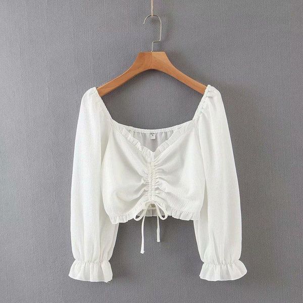 

woah 2021 ms xl2897 shirt european and american wind party brought the draw string fold agaric jacket women's blouses & shirts, White