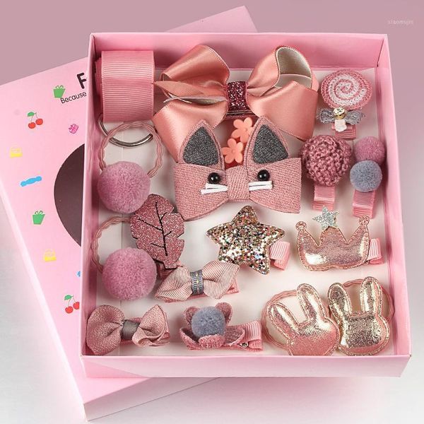 

hair accessories 18 pcs clip set cute girl cartoon headwear bow flower animal hairpin ring elastic headdress, Slivery;white