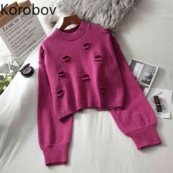 

korobov korean streetwear o neck long sleeve pullovers vintage elegant chic sweaters autumn winter crop sueter mujer 210430, White;black