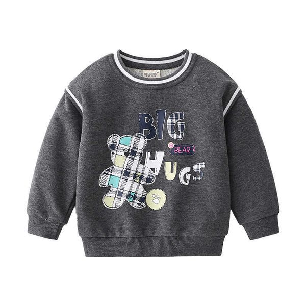 

bear pattern cute gray boys sweatshirts cotton spring fall kids t-shirt long sleeve children's clothes g0917, Black