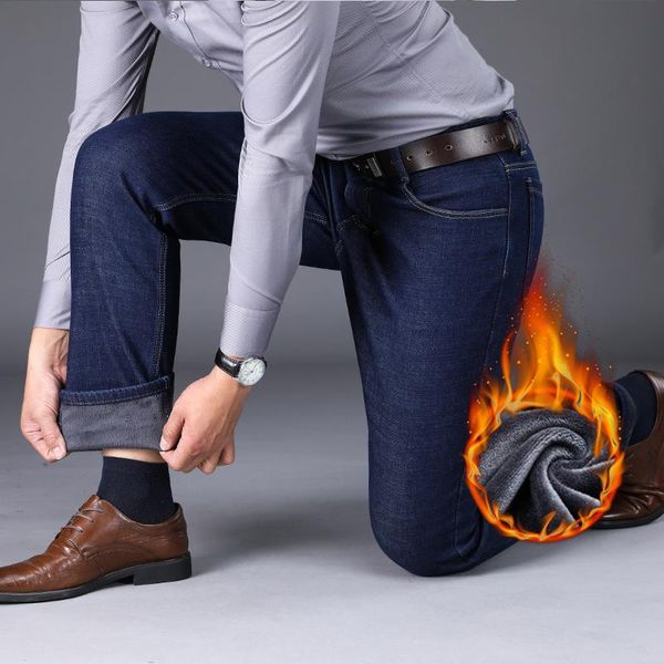 

men's jeans verosino 2021 thick winter warm fleece stretch denim blue black