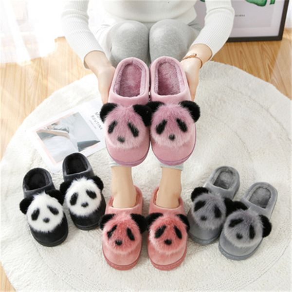 

slippers women of winter slip in short stuffed shoes warm panda cartoon slippers ladies women indoor women's flat ht9p, Black