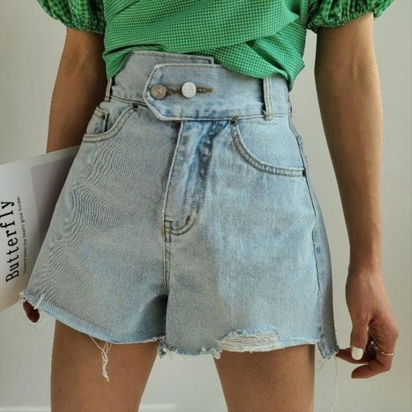 

korean denim shorts high waist women jean light blue hollow out short pants summer casual jeans