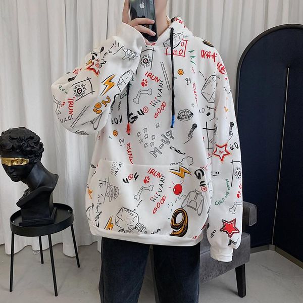

men's hoodie anime sweatshirt oversized japanese streetwear women's 2021 winter polar fleece yellow gym clothing, White;black
