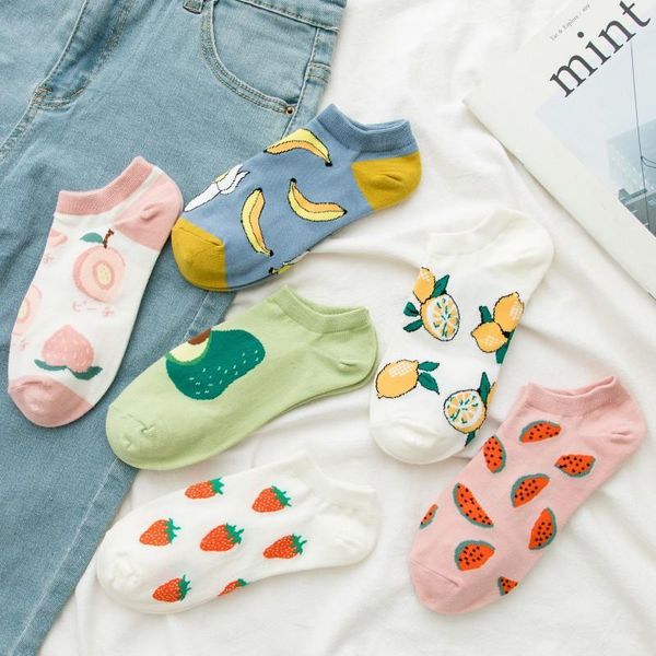 

pairs 2021 women's socks short colorful sox cotton fruits fashion girls banana lemon watermelon boat men's, Black