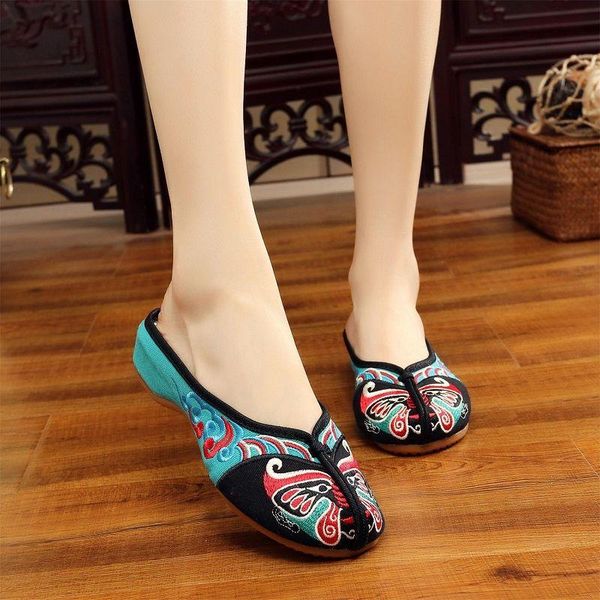 

slippers women round toe embroidery flat shoes lady casual black comfort ballet anti skid zapatillas de mujer e6182b